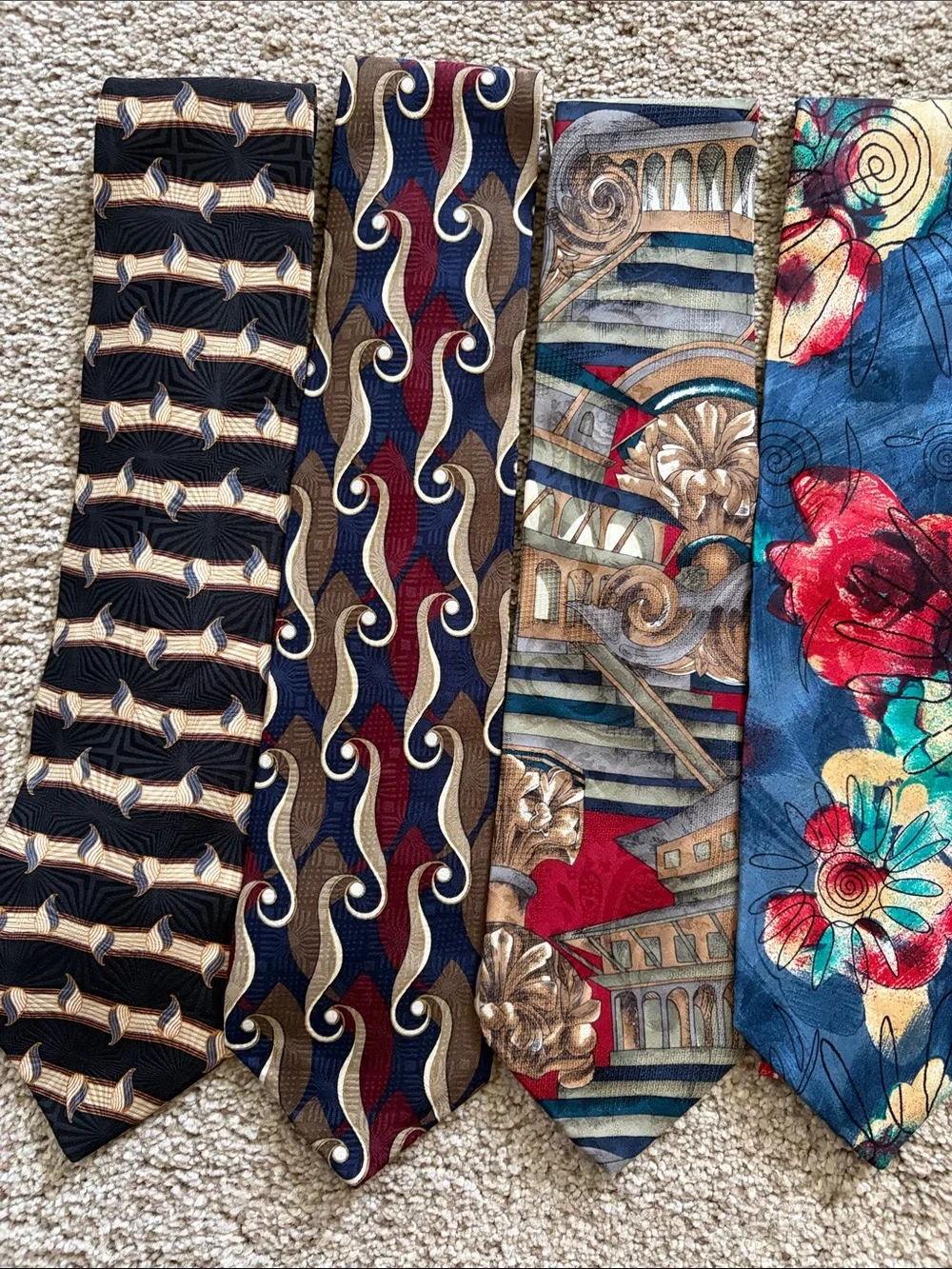 Colorful Men's Floral & Patterned Tie Set - Teal, Red, Gold, Black Mix